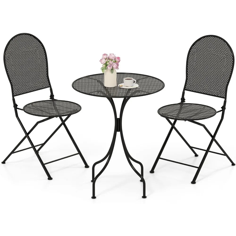 Metal Patio Folding Bistro Set For 2 With Powder Coat Frame