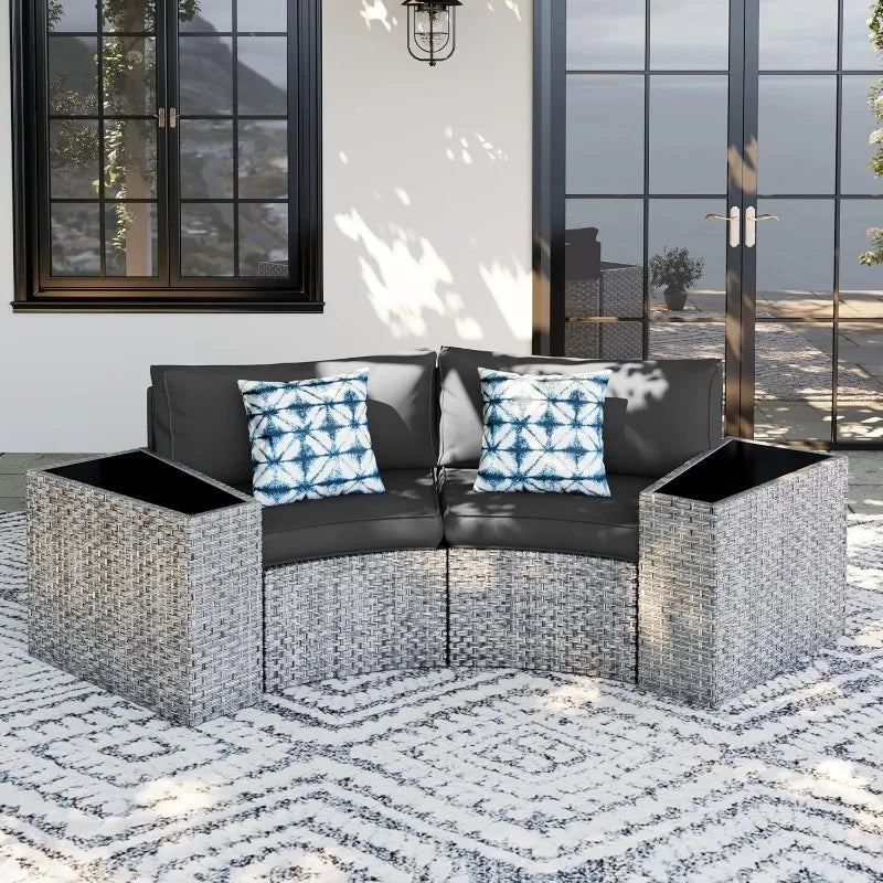 Patio Furniture Set Fully Assembled Outdoor Sectional Sofa Grey Half Moon Curved